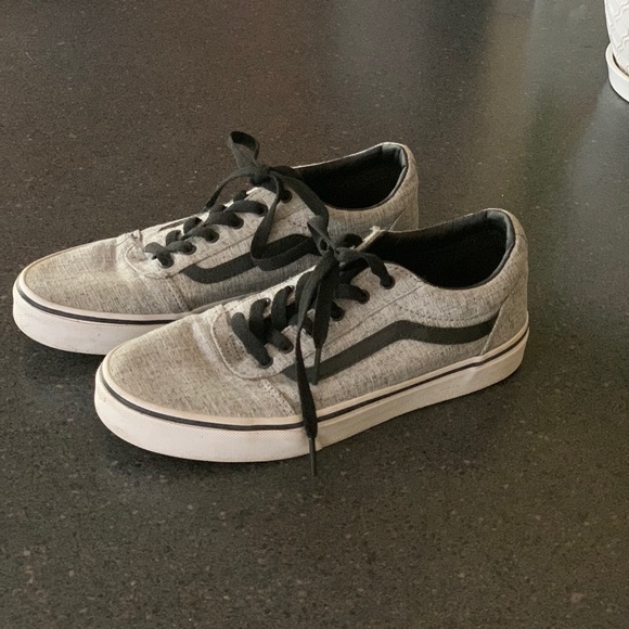 grey vans with black stripe